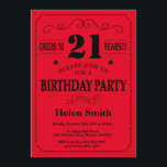 Invitación de cumpleaños número 21 negro y rojo<br><div class="desc">Invitación al cumpleaños número 21: Tipografía negra y roja. Fondo negro y rojo. Cumpleaños de adultos. Cumpleaños de hombres o mujeres. Invite a un niño o Chica Lady Teen Teenage Bday. 13a 15a 16a 18a 20a 30a 40a 50a 60a 70a 80a 90a 100a. Cualquier edad. Para más personalización, haga clic...</div>