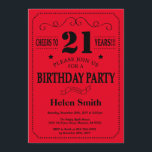 Invitación de cumpleaños número 21 negro y rojo<br><div class="desc">Invitación al cumpleaños número 21: Tipografía negra y roja. Fondo negro y rojo. Cumpleaños de adultos. Cumpleaños de hombres o mujeres. Invite a un niño o Chica Lady Teen Teenage Bday. 13a 15a 16a 18a 20a 30a 40a 50a 60a 70a 80a 90a 100a. Cualquier edad. Para más personalización, haga clic...</div>