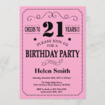 Invitación de cumpleaños número 21 negro y rosa<br><div class="desc">Invitación a los 21 años Tipografía Negra y Rosa. Fondo negro y rosa. Cumpleaños de adultos. Cumpleaños de hombres o mujeres. Invite a un niño o Chica Lady Teen Teenage Bday. 13a 15a 16a 18a 20a 30a 40a 50a 60a 70a 80a 90a 100a. Cualquier edad. Para más personalización, haga clic...</div>