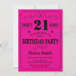 Invitación de cumpleaños número 21: Negro y rosa c<br><div class="desc">21º Invitación de cumpleaños Tipografía de color y rosa caliente. Fondo rosa negro y caliente. Cumpleaños de adultos. Cumpleaños de hombres o mujeres. Invite a un niño o Chica Lady Teen Teenage Bday. 13a 15a 16a 18a 20a 30a 40a 50a 60a 70a 80a 90a 100a. Cualquier edad. Para más personalización,...</div>