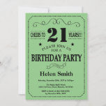 Invitación de cumpleaños número 21 negro y verde<br><div class="desc">Invitación al cumpleaños número 21 Tipografía Negra y Verde. Fondo negro y verde. Cumpleaños de adultos. Cumpleaños de hombres o mujeres. Invite a un niño o Chica Lady Teen Teenage Bday. 13a 15a 16a 18a 20a 30a 40a 50a 60a 70a 80a 90a 100a. Cualquier edad. Para más personalización, haga clic...</div>