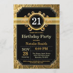 Invitación de cumpleaños número 21 Purpurina negro<br><div class="desc">Invitación de cumpleaños 21 con antecedentes de Purpurina negro y oro. Cumpleaños de adultos. Cumpleaños de hombres o mujeres. Invite a un niño o Chica Lady Teen Teenage Bday. 13a 15a 16a 18a 20a 30a 40a 50a 60a 70a 80a 90a 100a. Cualquier edad. Para más personalización, haga clic en el...</div>