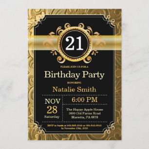 Invitación de cumpleaños número 21 Purpurina negro