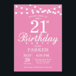 Invitación de cumpleaños número 21 Rosa<br><div class="desc">Invitación de cumpleaños 21 con String Lights. Fondo rosa. Invitación a cumpleaños de la mujer elegante. 13. 15. 16. 18. 20. 21. 30. 40. 50. 60. 70. 80. 90. 100. Cualquier edad. Para más personalización, haga clic en el botón "Personalizar" y utilice nuestra herramienta de diseño para modificar esta plantilla....</div>