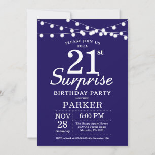 Invitación de cumpleaños número 21 sorpresa azul m