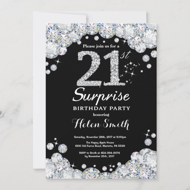 Invitación de cumpleaños número 21 sorpresa Diaman (Anverso)