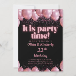 Invitación de cumpleaños número 22 elegante rosa m