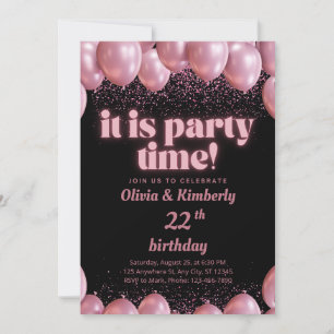 Invitación de cumpleaños número 22 elegante rosa m