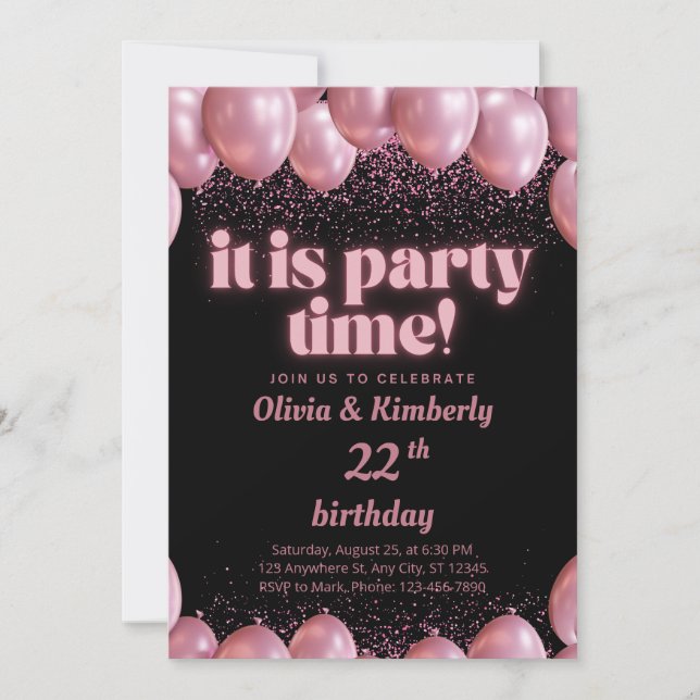 Invitación de cumpleaños número 22 elegante rosa m (Anverso)