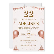 Invitación de cumpleaños número 22 ilustrada en ro