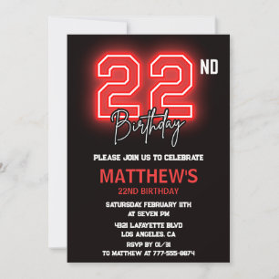 invitación de cumpleaños número 22 Neon Black para