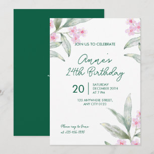 Invitación de cumpleaños número 24 con flores rosa