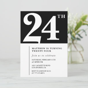 Invitación de cumpleaños número 24 negra Elegante