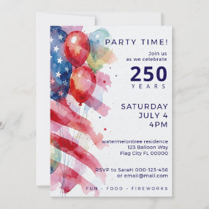 Invitación de cumpleaños número 250 al 4 de julio 