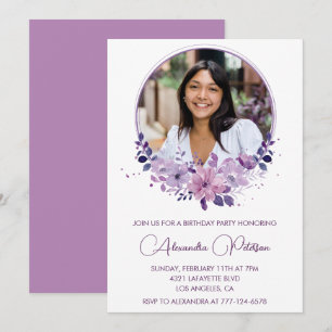 invitación de cumpleaños número 25 Foto púrpura bo