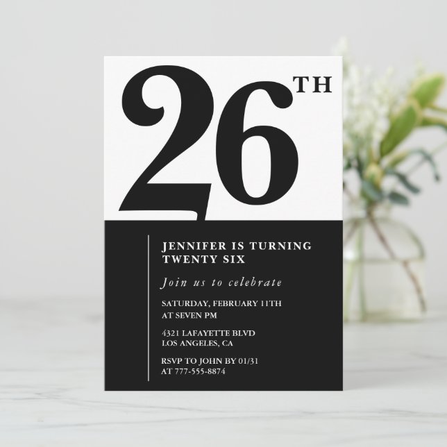 Invitación de cumpleaños número 26 elegante chica  (Anverso de pie)