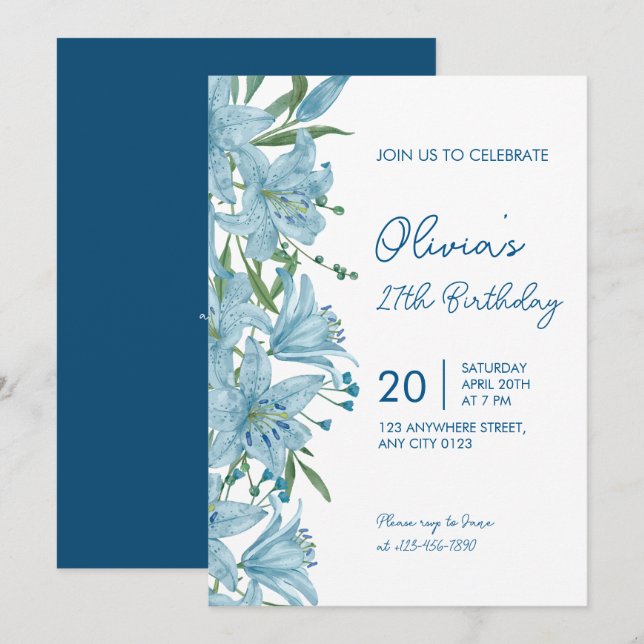 Invitación de cumpleaños número 27 de Elegante Lir (Anverso / Reverso)