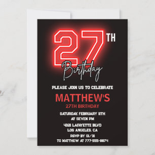 invitación de cumpleaños número 27 Neon Black homb