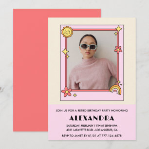 invitación de cumpleaños número 27 Retro Foto Flor