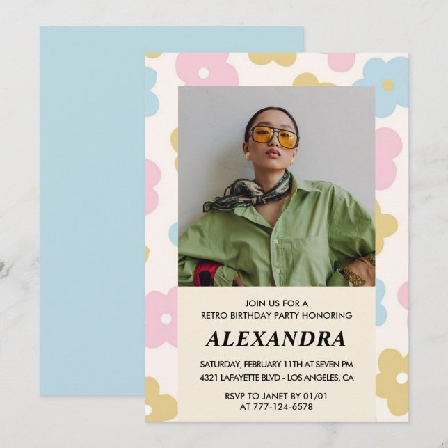 Invitación de cumpleaños número 29 floral linda Fo (Anverso / Reverso)
