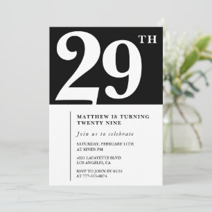 Invitación de cumpleaños número 29 negra Elegante