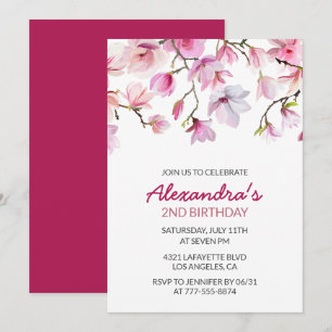invitación de cumpleaños número 2 Acuarela Floral 