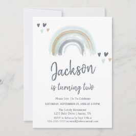 Invitación de cumpleaños número 2 azul boho arcoír