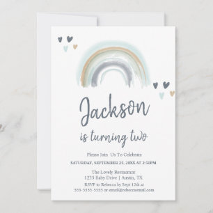 Invitación de cumpleaños número 2 azul boho arcoír