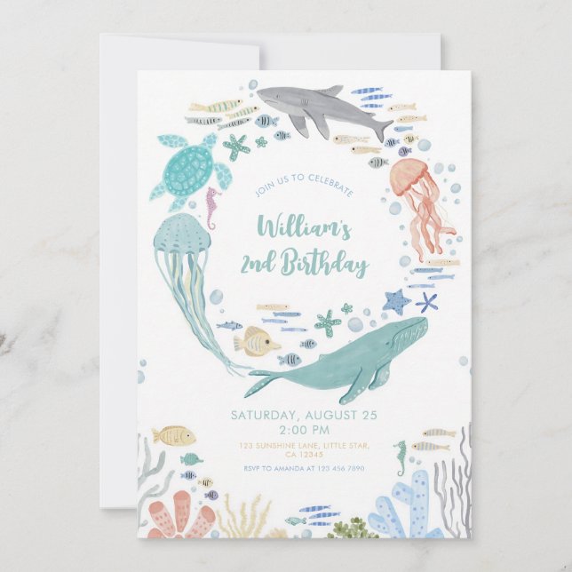 Invitación de cumpleaños número 2 Bajo el Mar (Anverso)