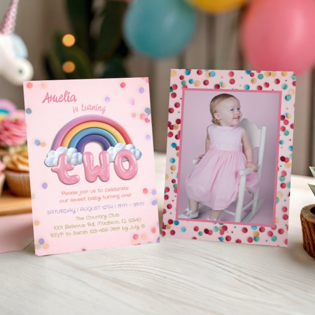 Invitación de cumpleaños número 2 con arcoíris ros (Subido por el creador)