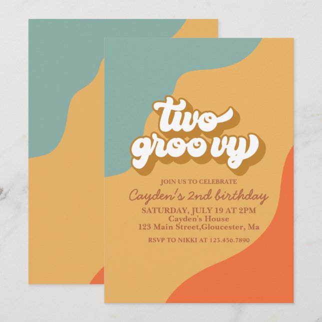 Invitación de cumpleaños número 2 con dos remolino (Anverso / Reverso)
