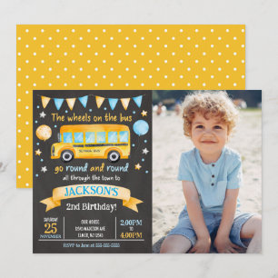 Invitación de cumpleaños número 2 con foto de auto