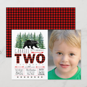 Invitación de cumpleaños número 2 con foto de oso 