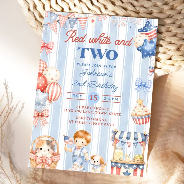 Invitación de cumpleaños número 2 con rayas americ (Subido por el creador)