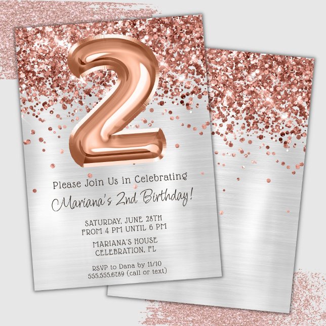 Invitación de cumpleaños número 2 con Rosa Dorado  (Subido por el creador)