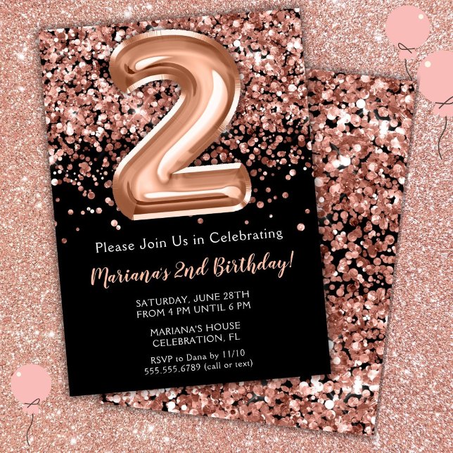 Invitación de cumpleaños número 2 con rosa negra y (Subido por el creador)