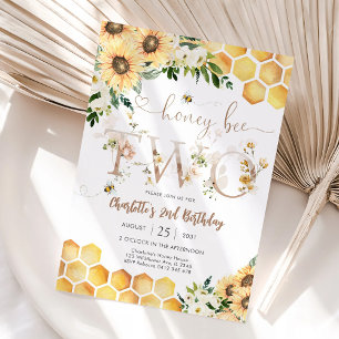 Invitación de cumpleaños número 2 con tema de abej