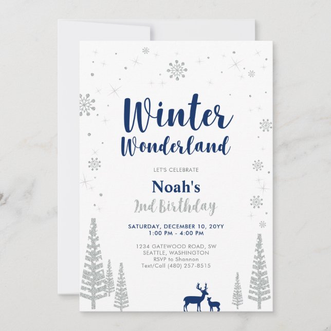 Invitación de cumpleaños número 2 con tema Winter  (Anverso)
