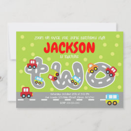 Invitación de cumpleaños número 2 de coches de tra