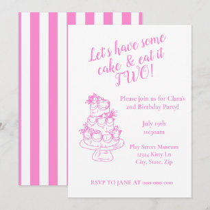Invitación de cumpleaños número 2 de color rosa fe
