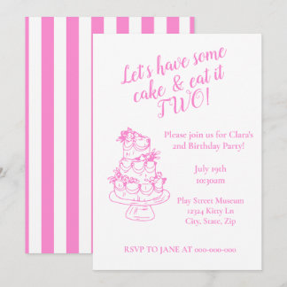 Invitación de cumpleaños número 2 de color rosa fe