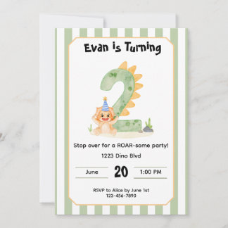 Invitación de cumpleaños número 2 de dinosaurio ed