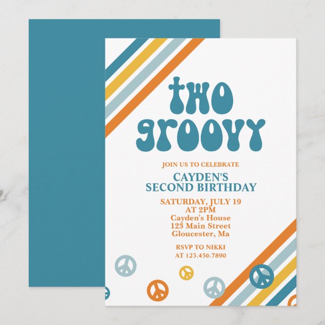 Invitación de cumpleaños número 2 de dos chicos re (Anverso / Reverso)