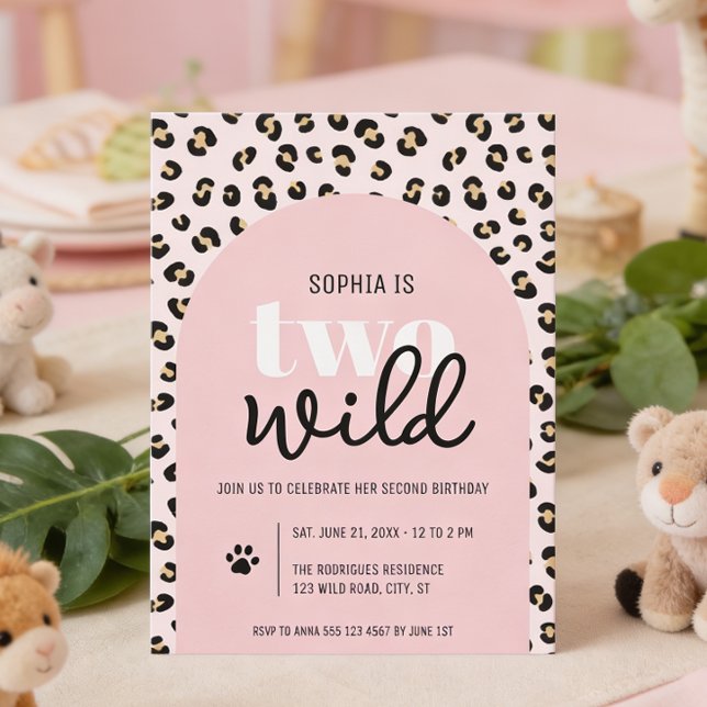 Invitación de cumpleaños número 2 de Girl Two Wild (Front of the invitation shown in 5x7-inch. Choose size, paper, and corner style.)