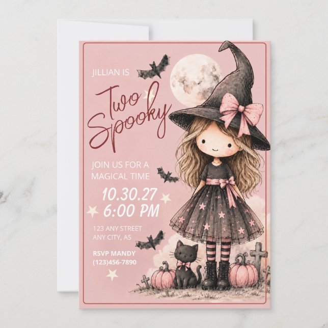 Invitación de cumpleaños número 2 de Halloween par (Anverso)