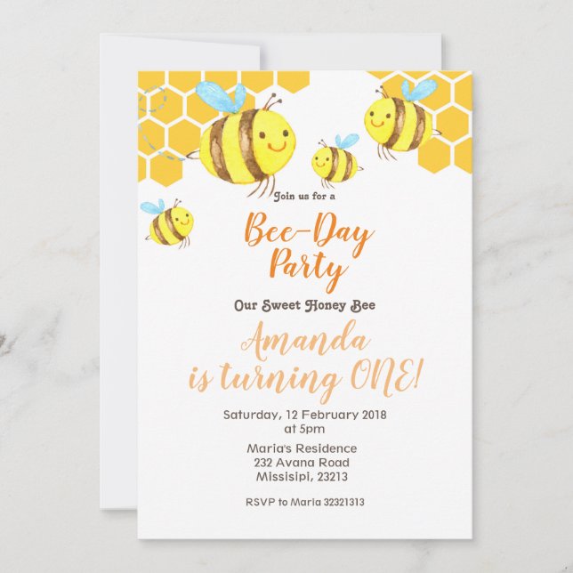 Invitación de cumpleaños número 2 de Honey Little  (Anverso)