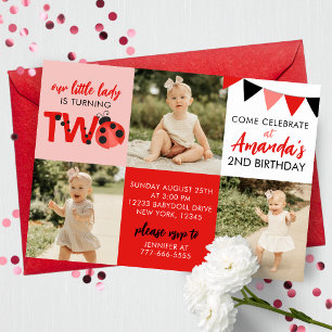 Invitación de cumpleaños número 2 de mariquita con