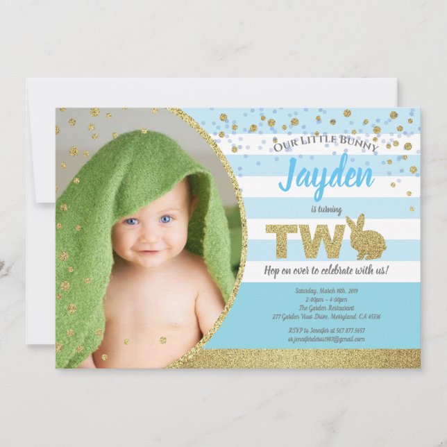 Invitación de cumpleaños número 2 de niño con tema (Anverso)