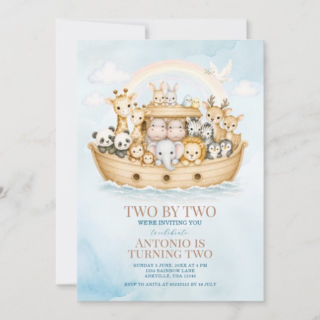 Invitación de cumpleaños número 2 de Noah's Ark pa (Anverso)