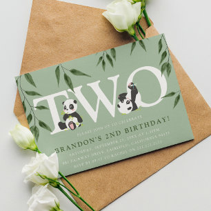 Invitación de cumpleaños número 2 de Panda Adorabl